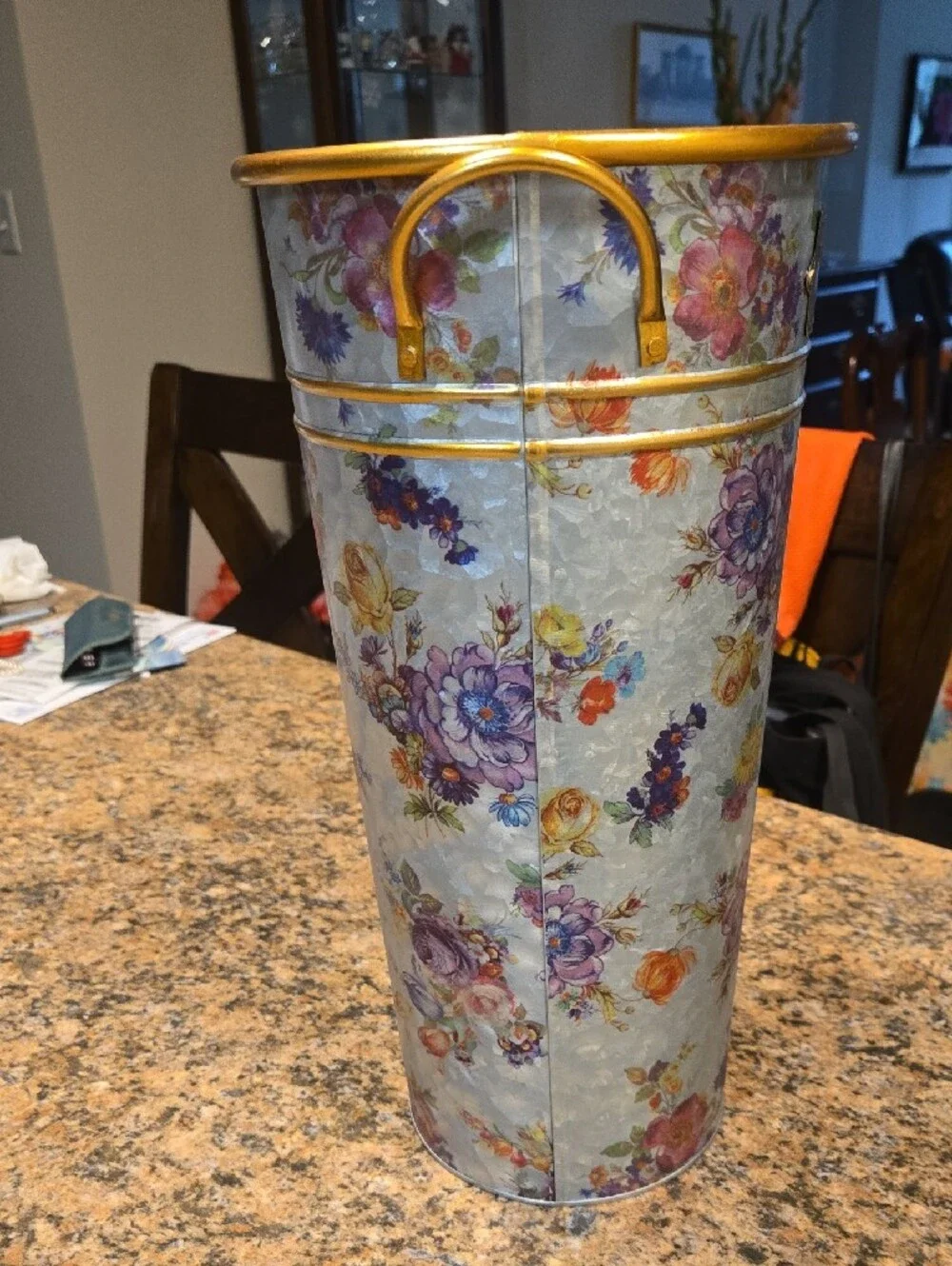 MacKenzie-Childs Floral Metal Umbrella Vase with Gold Trim